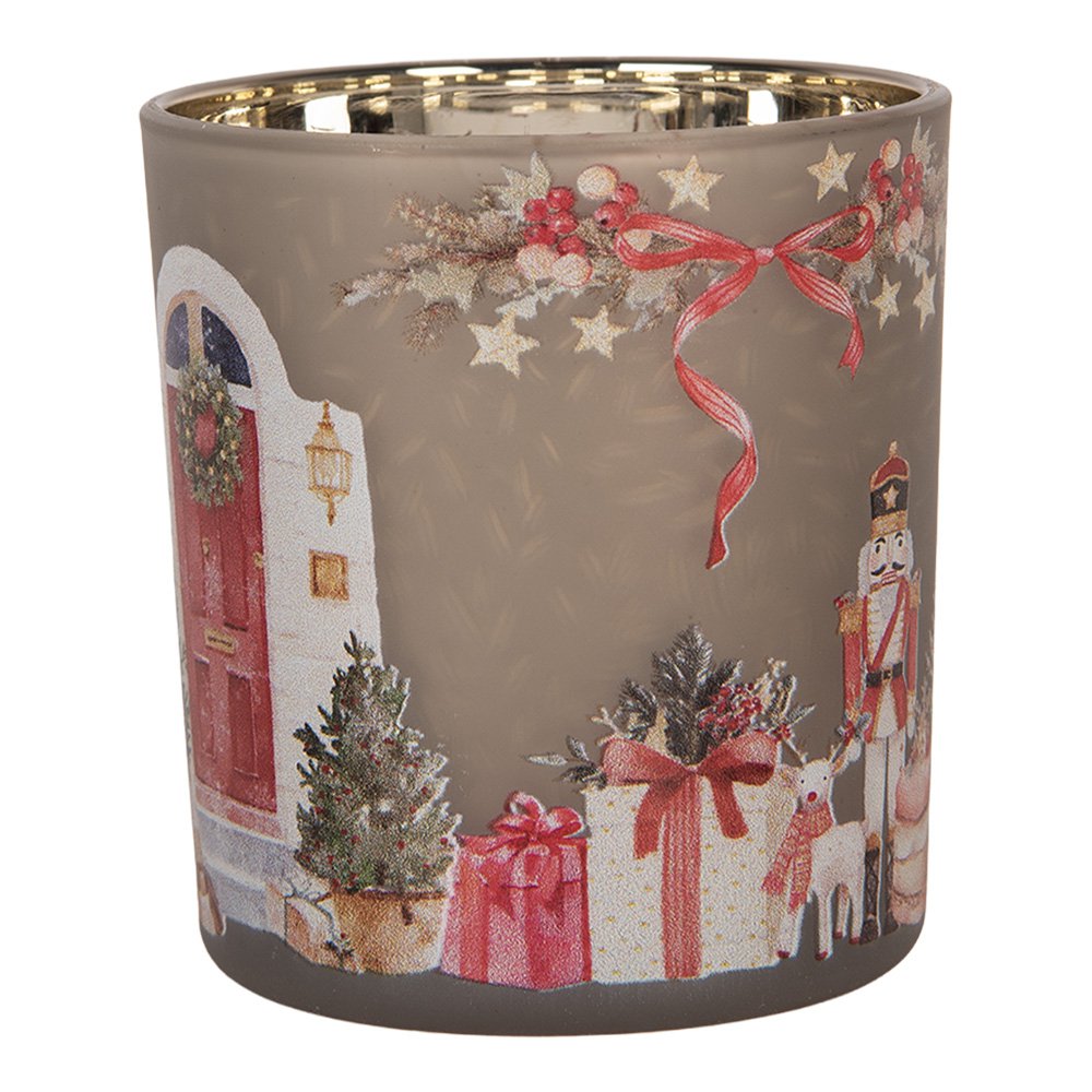 Waxinelichthouder Ø 7x8 cm Grijs Glas Kerst