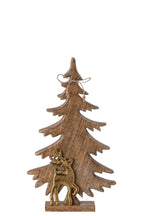 J-Line dennenboom met rendier - mangohout - naturel/goud - medium