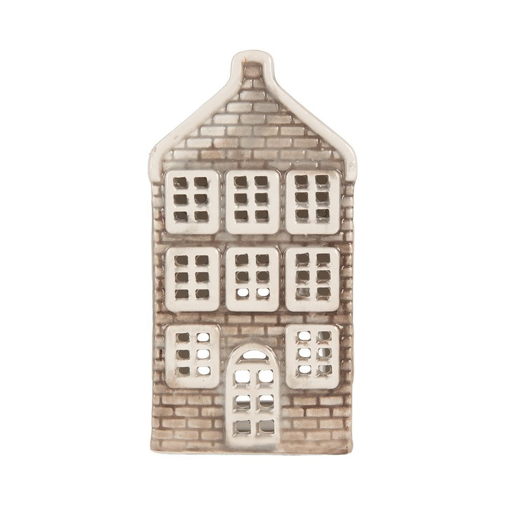 Waxinelichthouder Huis 7x7x14 cm Grijs Keramiek