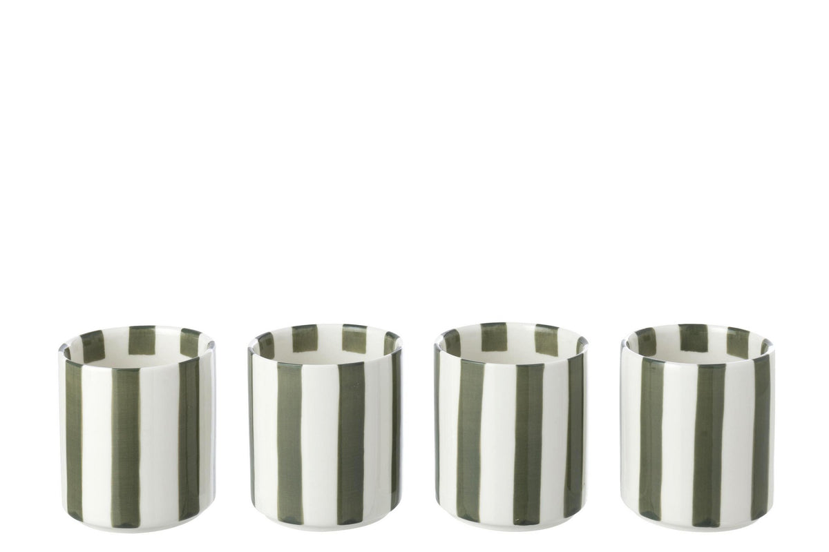 J-Line kop Gestreept - steengoed - olijfgroen/wit - 4 stuks