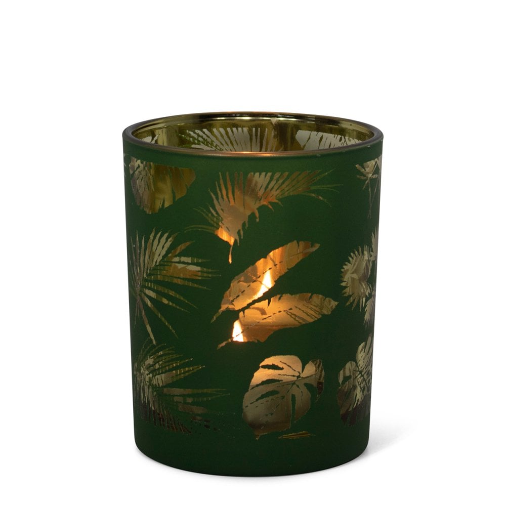 *Theelichthouder veren groen large 12cm*
