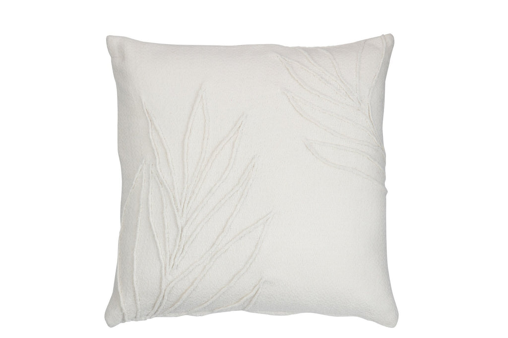 J-Line kussen Blad Fijn Vierkant - polyester - wit