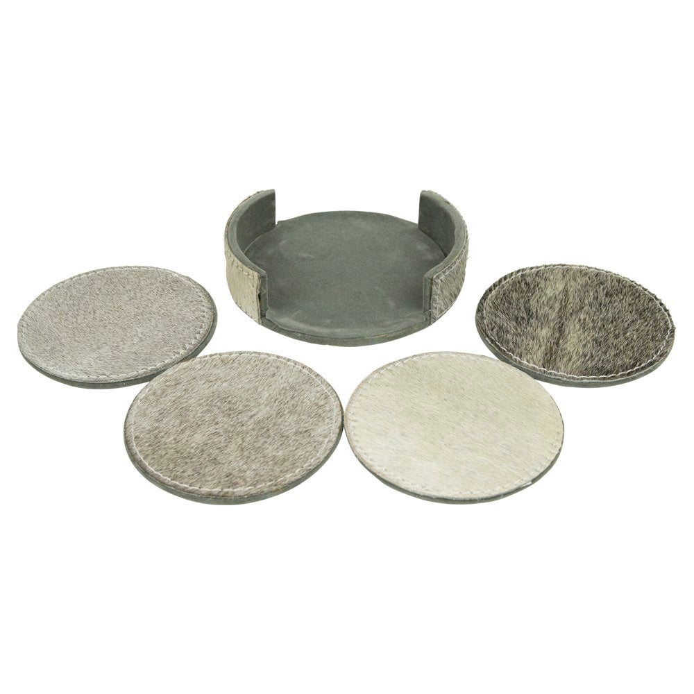 Onderzetter koehuid rond grijs 10cm (set of 4)