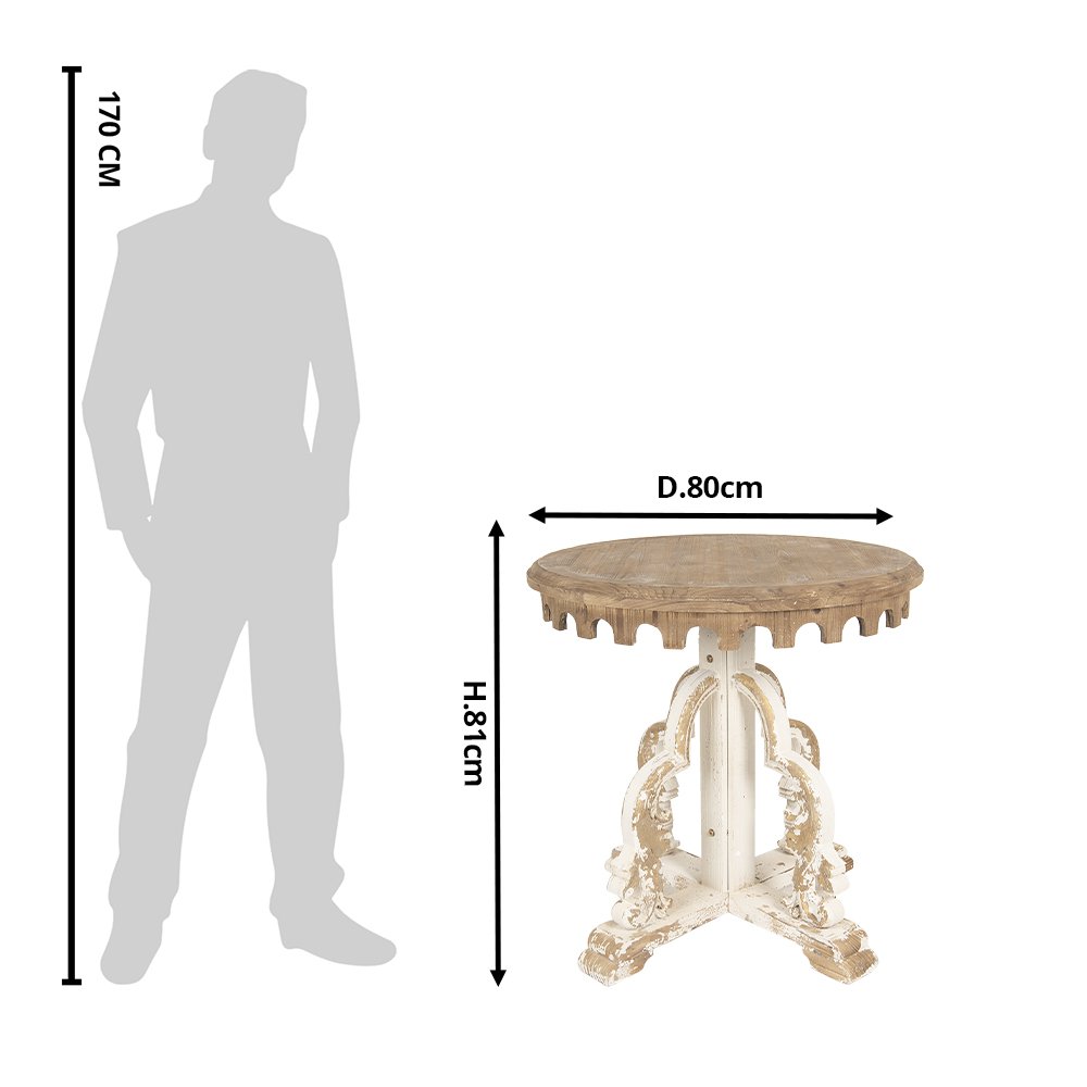 Bijzettafel Rond Ø 80x81 cm Bruin Wit Hout Sidetable
