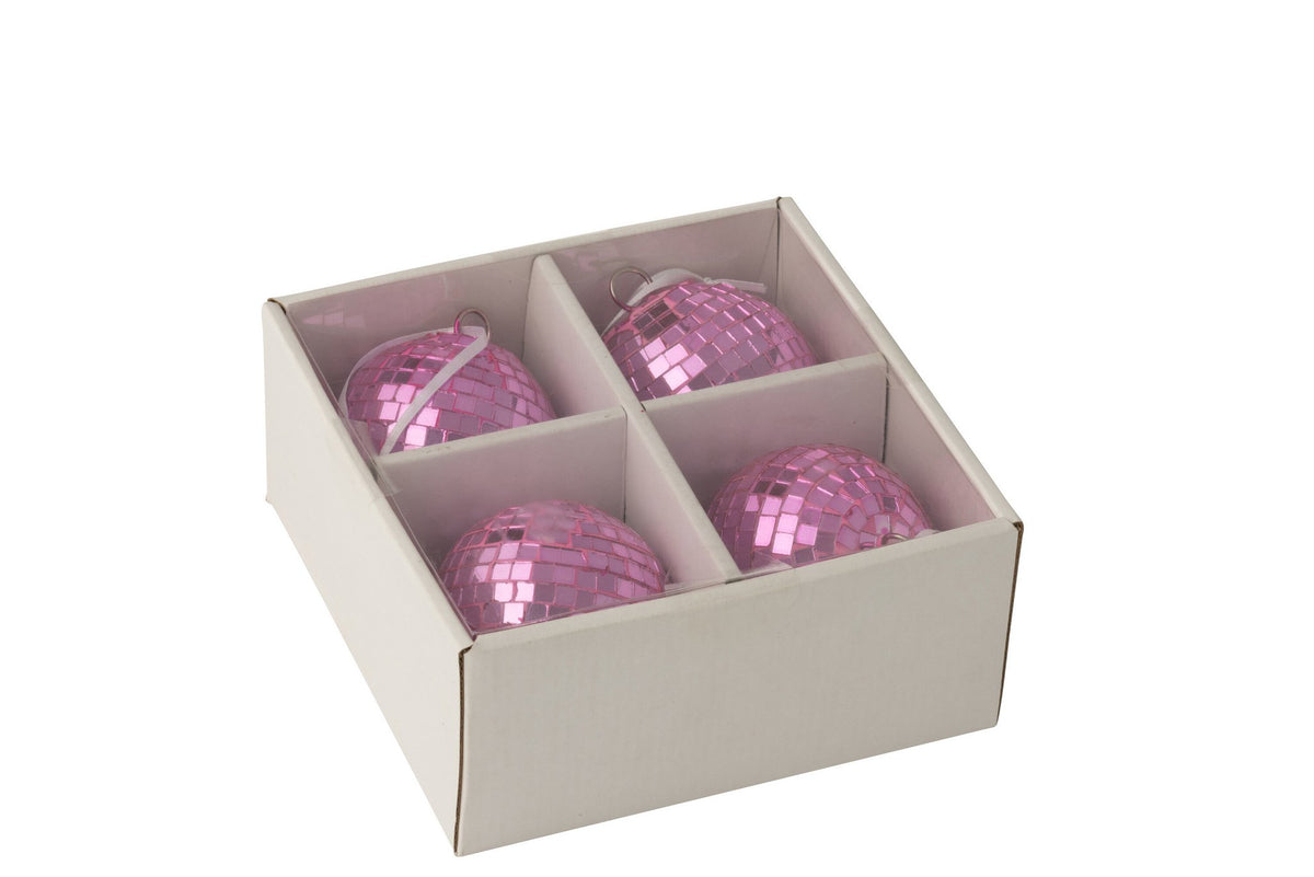 J-Line kerstbal Spiegel - glas - roze - small - doos van 4