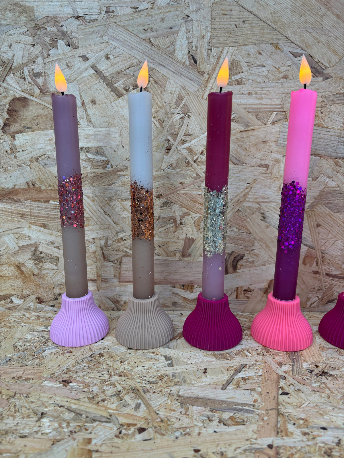 LED Dip Dye kaars Bordeaux/Chestnut, glitter zilver, nr. 107