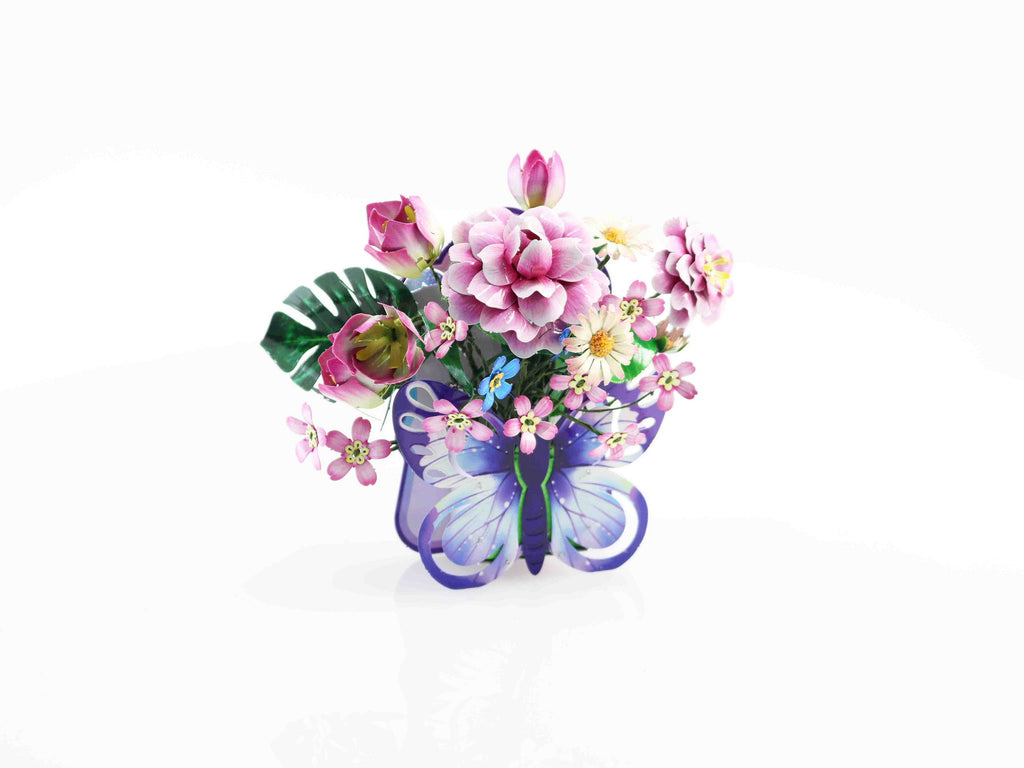 Bouwpakket 3D Model DIY Mand met Vlinderbloemen Magneet- gekleurd- metaal
