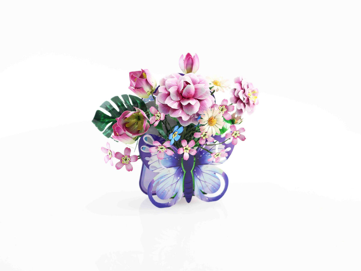 Bouwpakket 3D Model DIY Mand met Vlinderbloemen Magneet- gekleurd- metaal