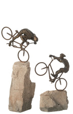 J-Line Set 2 Fietsers Op Rots Resin Beige/Zwart
