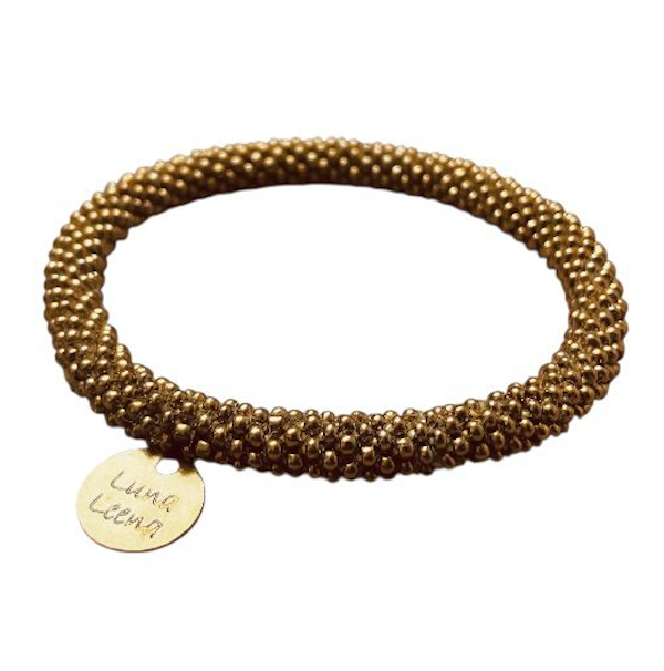 Luna-Leena kralenarmband op rol - gouden glaskralen - volwassen - hand gehaakt in Nepal