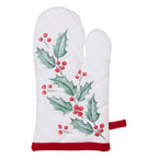 Kind Ovenwant 12x21 cm Wit Rood Katoen Hert Hulstbladeren Ovenhandschoen