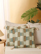 Set van 2 - Kussenslopen met meerkleurige accenten – Decoratief huislinnen – Duurzame mix van polylinnen – Gemakkelijk in onderhoud – 40 cm x 40 cm