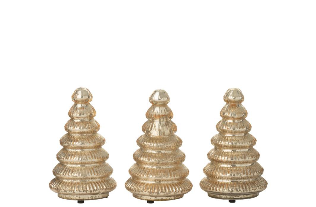 J-Line decoratie Boom Geribbeld - glas - goud - set van 3 - LED