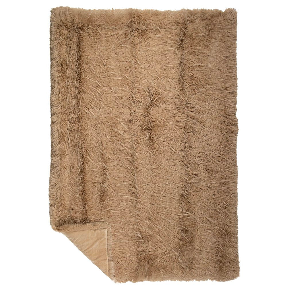 Plaid teddy langhaar pluk cognac 130x180cm