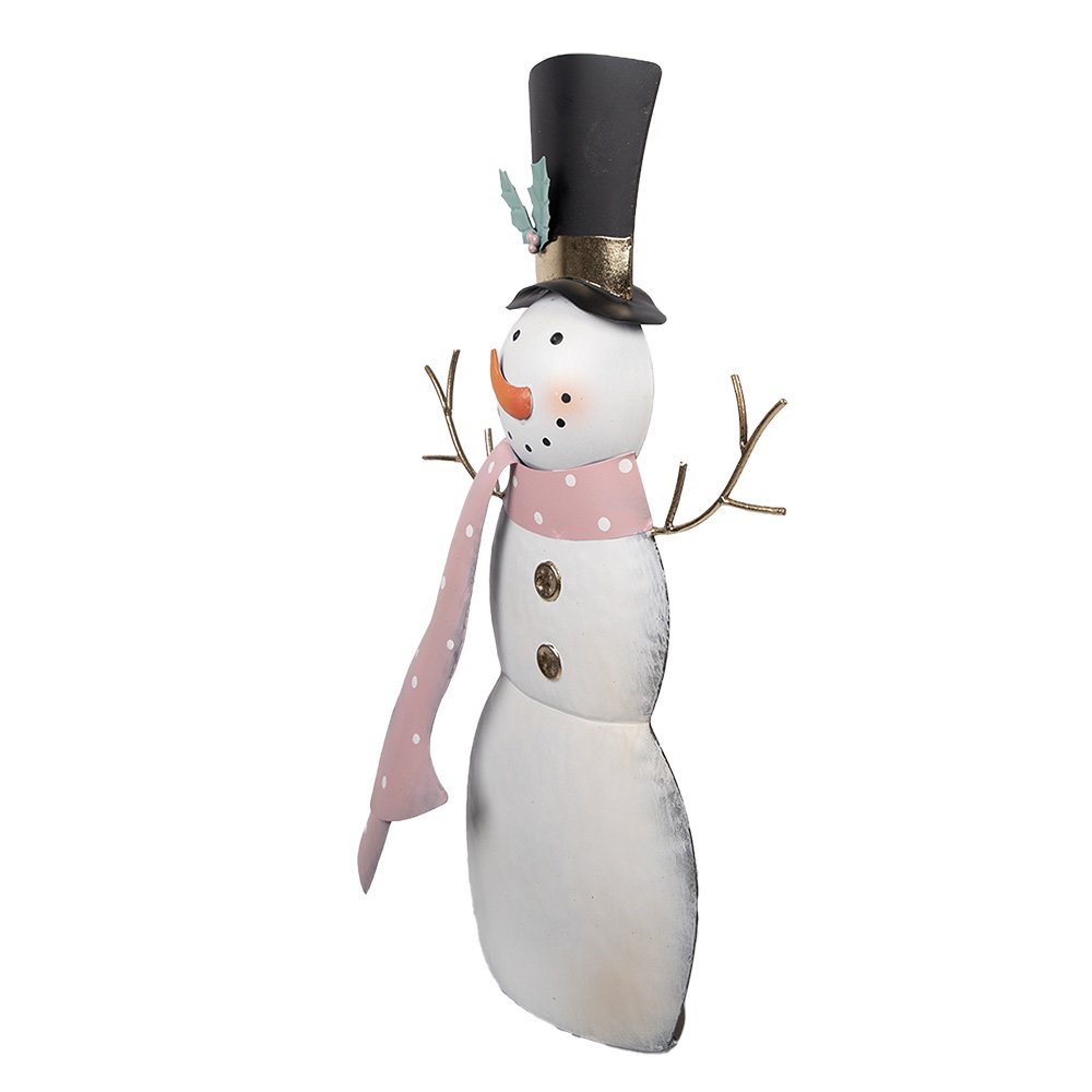 Decoratie Beeld Sneeuwpop 29x9x51 cm Wit Metaal