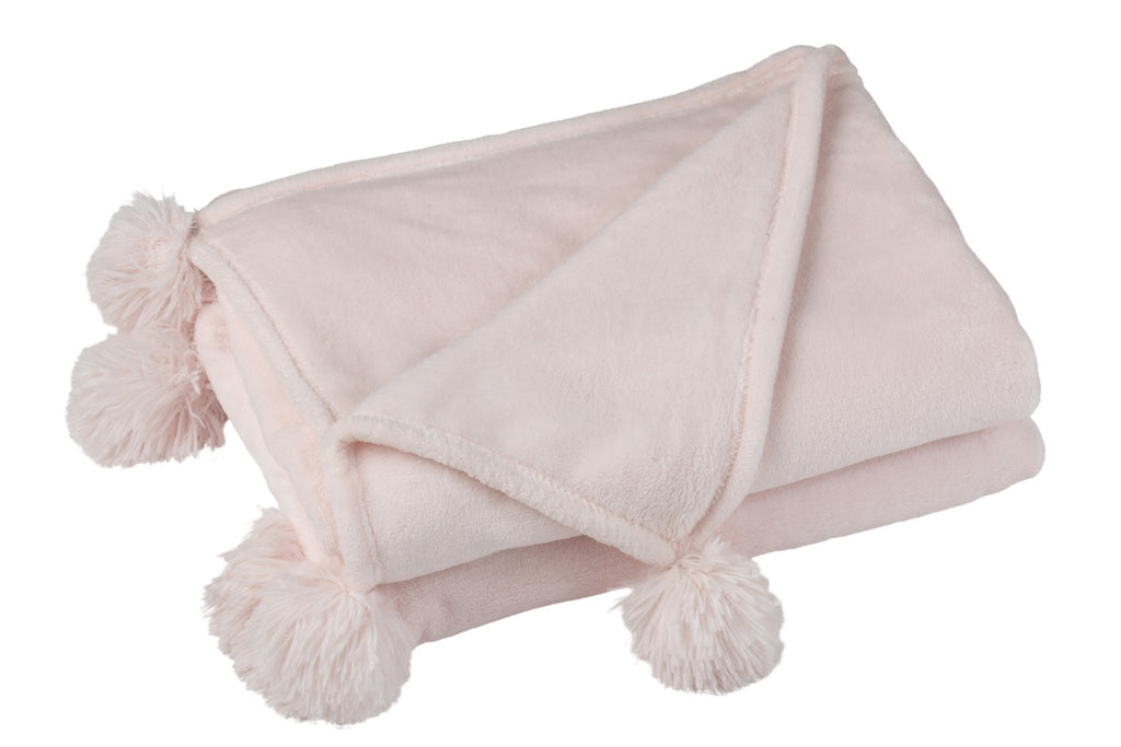 J-Line plaid Pompom - polyester - lichtroze - 170 x 130 cm