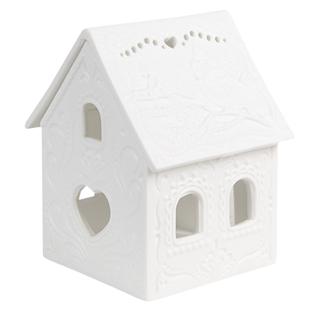 Waxinelichthouder Huis 7x8x9 cm Wit Porselein Theelichthouder