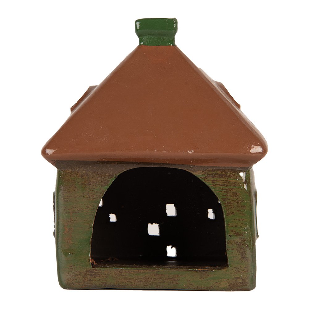 Waxinelichthouder Huis 12x9x14 cm Groen Keramiek