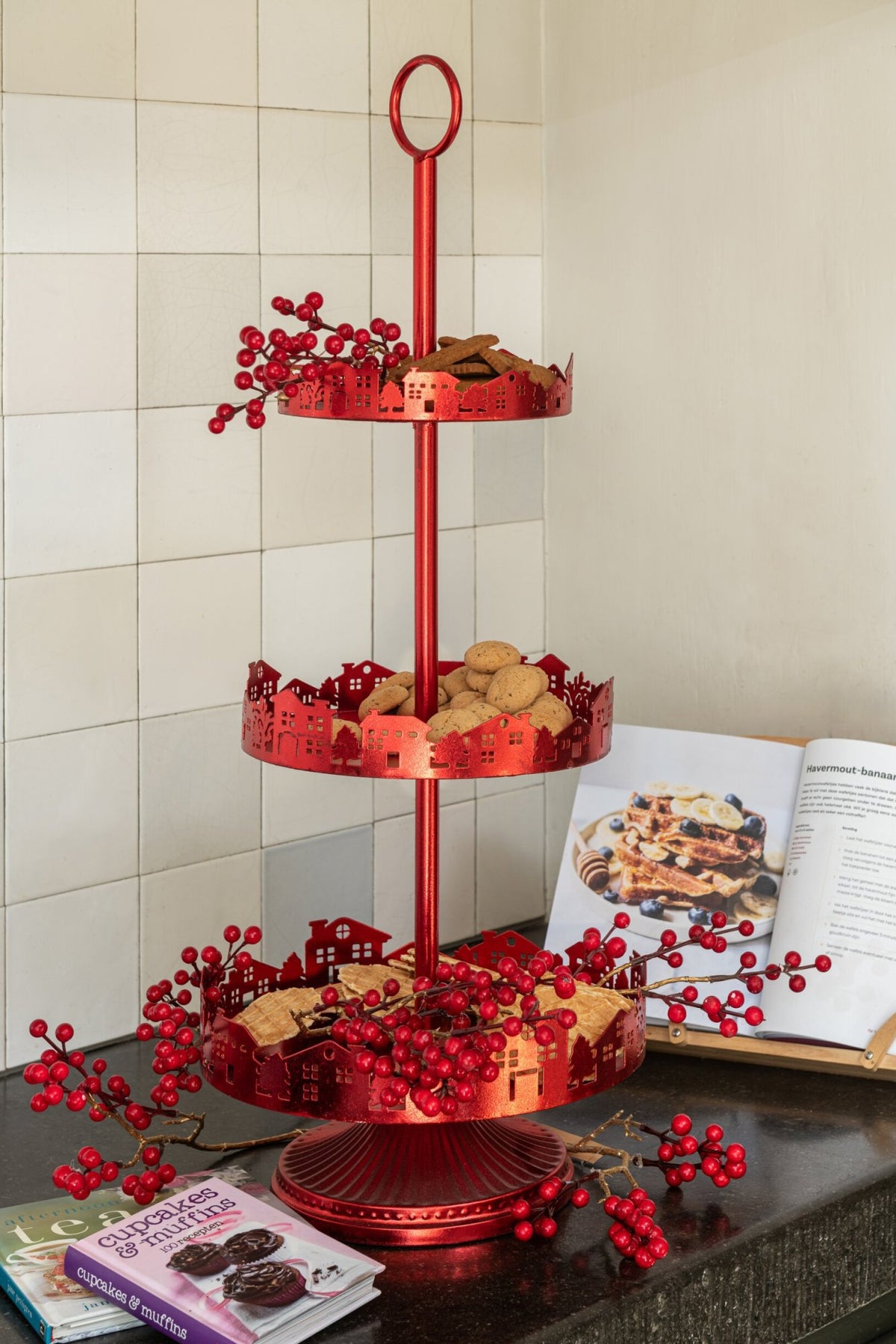 J-Line Decoratief dienblad - ijzer - rood