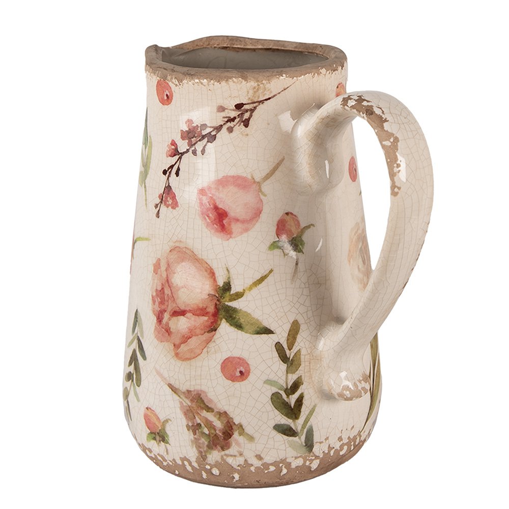 Decoratie Kan 17x12x18 cm Beige Roze Keramiek Bloemen Schenkkan