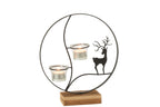 J-Line theelichthouder Rond - hout - zwart/naturel