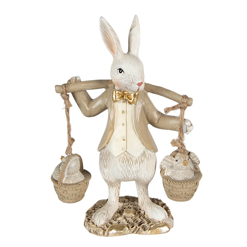 Beeld Konijn 17 cm Beige Bruin Polyresin