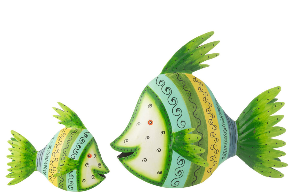 J-Line decoratie Vis - ijzer - azuur/groen - large