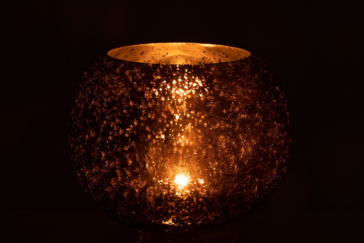 J-Line windlicht Bol Craquelé Parel Effect - glas - bruin - large