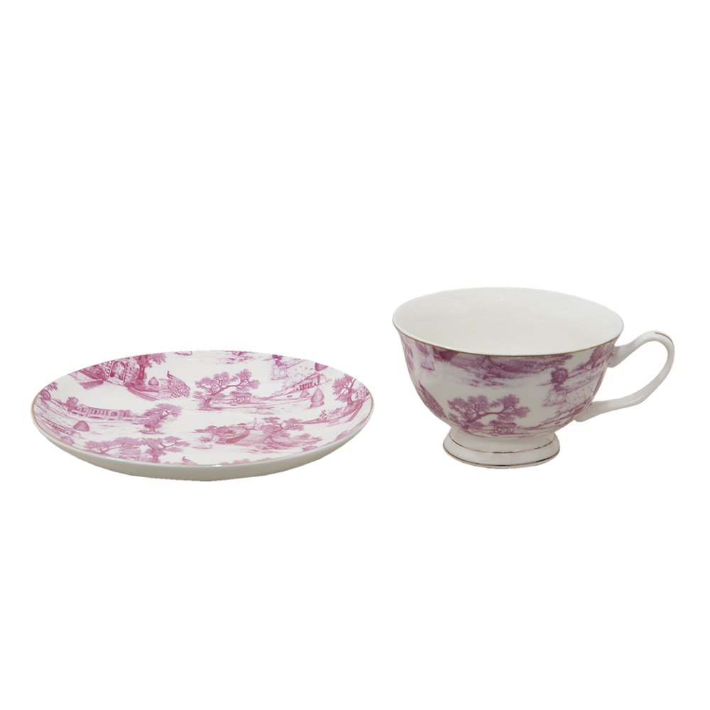 Kop en Schotel 250 ml Roze Porselein Servies