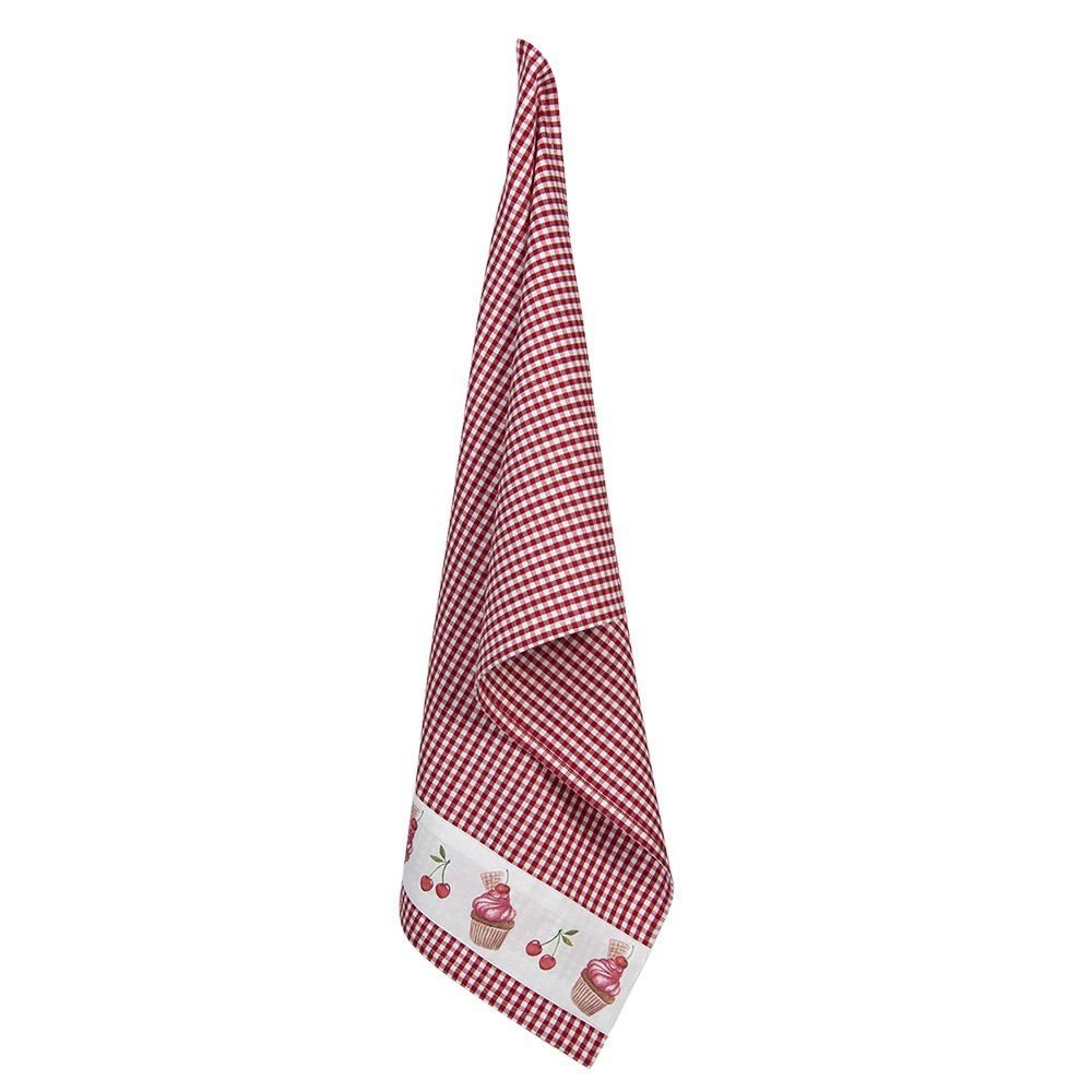 Theedoek 50x70 cm Rood Wit Katoen Cupcakes Keukenhanddoek