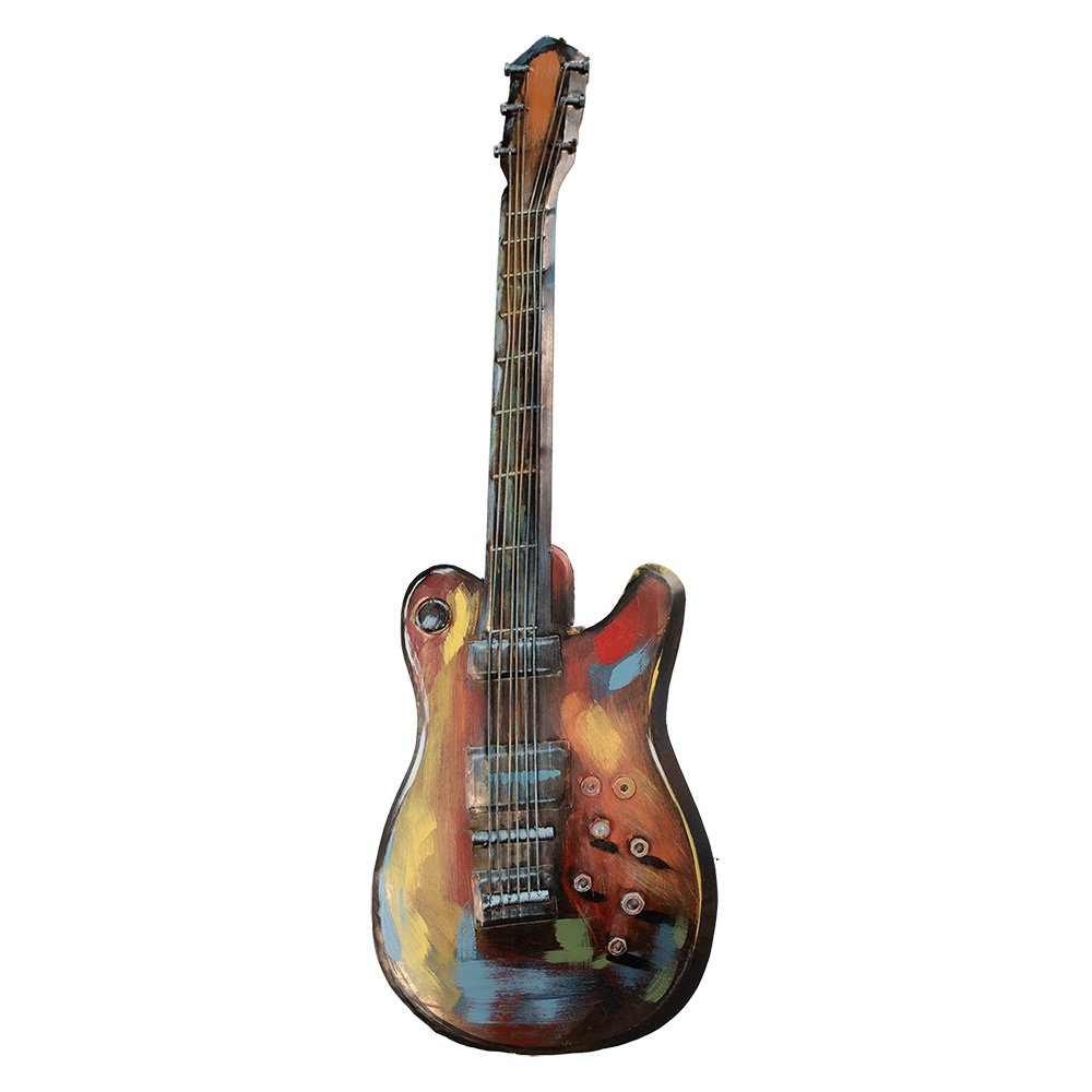 3D Schilderijen metaal Gitaar 28x83 cm Oranje