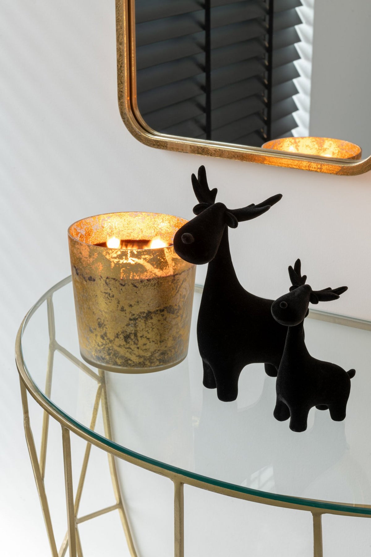J-Line decoratie Hert - fluweel/polyresin - zwart - 3 stuks