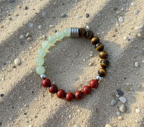 Dames armband Triple Power 8 mm met Aventurijn, Rode Jaspis en Tijgeroog