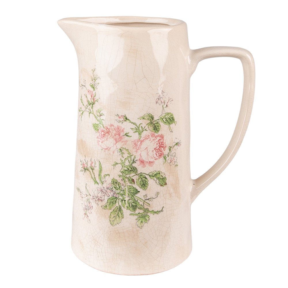 Decoratie Kan 21x15x25 cm Roze Beige Keramiek Bloemen Waterkan