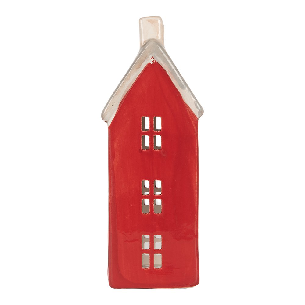 Waxinelichthouder Huis 7x7x18 cm Rood Keramiek