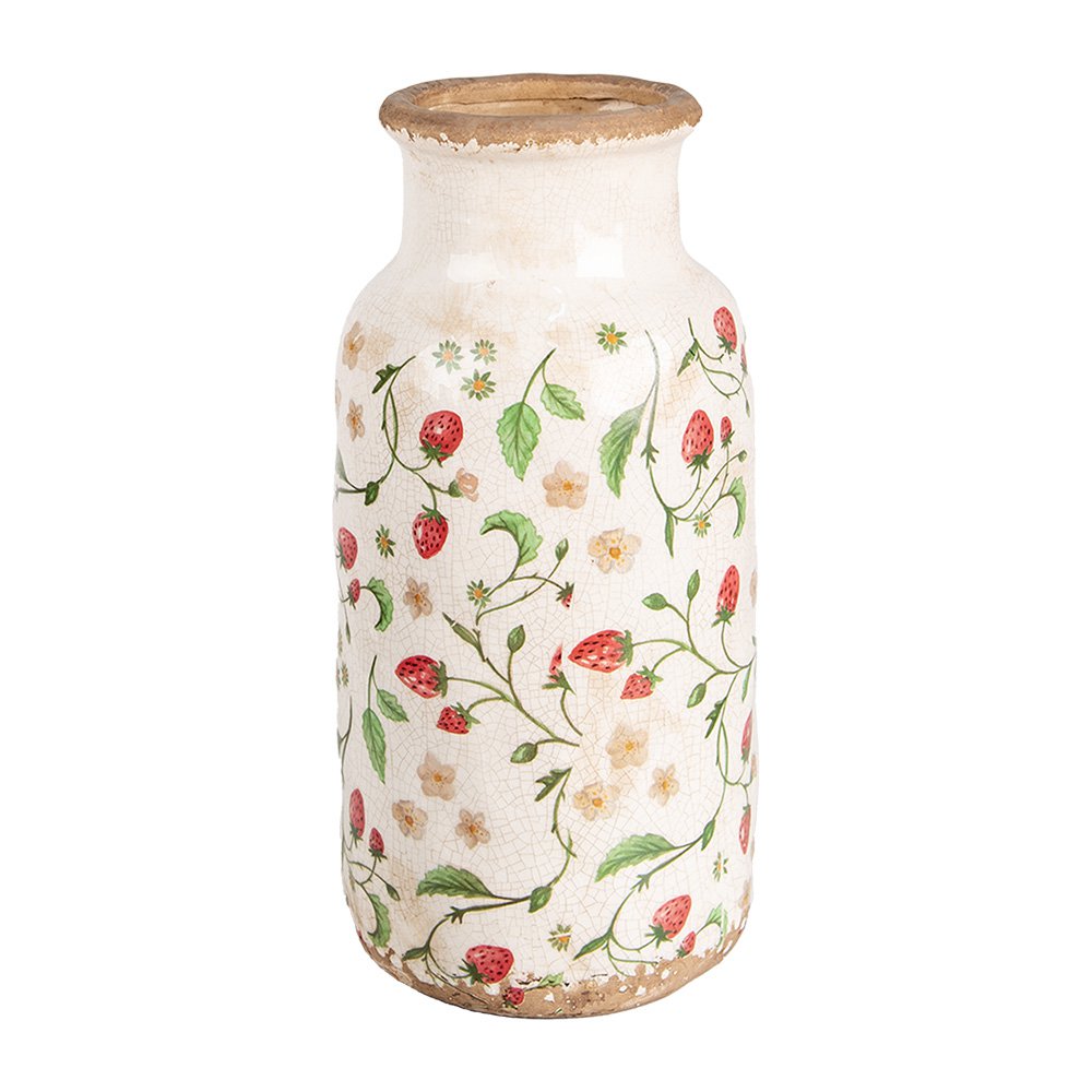 Vaas Ø 15x32 cm Beige Rood Keramiek Aardbeien