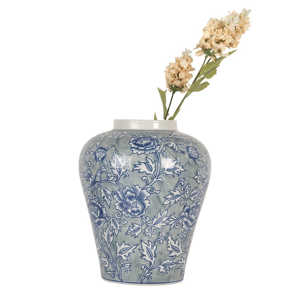 Vaas Ø 21x26 cm Blauw Keramiek Bloemen