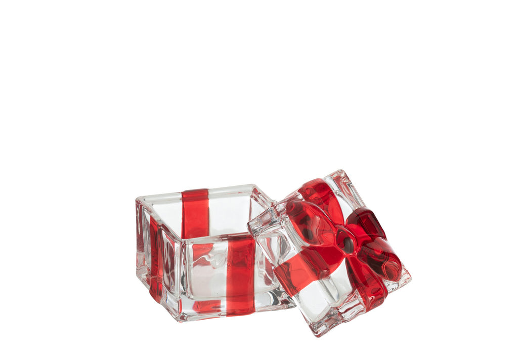 J-Line voorraadpot Geschenkendoos - glas - rood - small