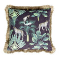 Kussen fluweel jungle panter zwart gouden franjes 45x45cm*