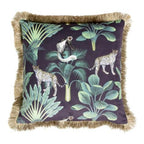 Kussen fluweel jungle panter zwart gouden franjes 45x45cm*