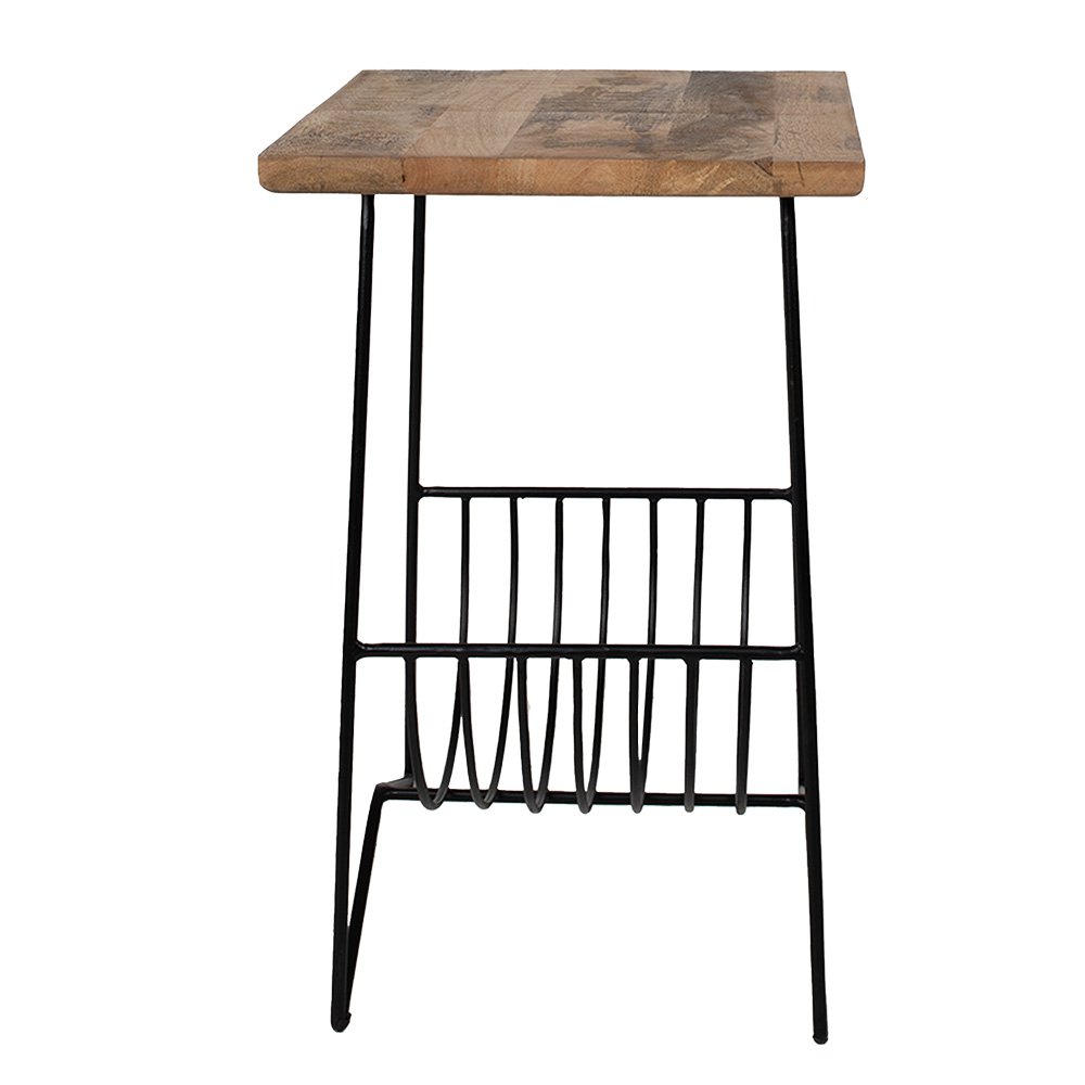 Bijzettafel Bruin Zwart, Hout en IJzer 40x40x63 cm