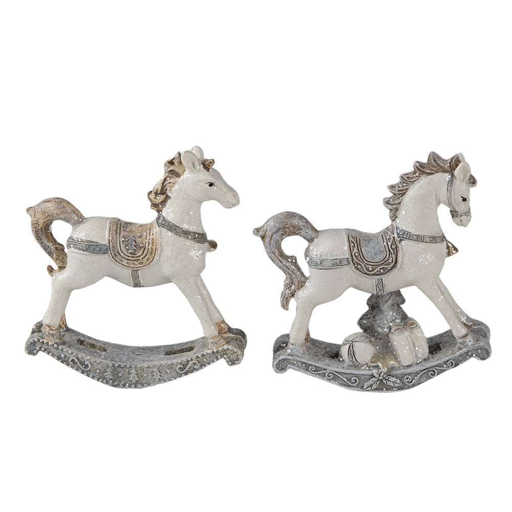 Beeld Set van 2 Paard 8 cm Wit Kunststof Kerstdecoratie