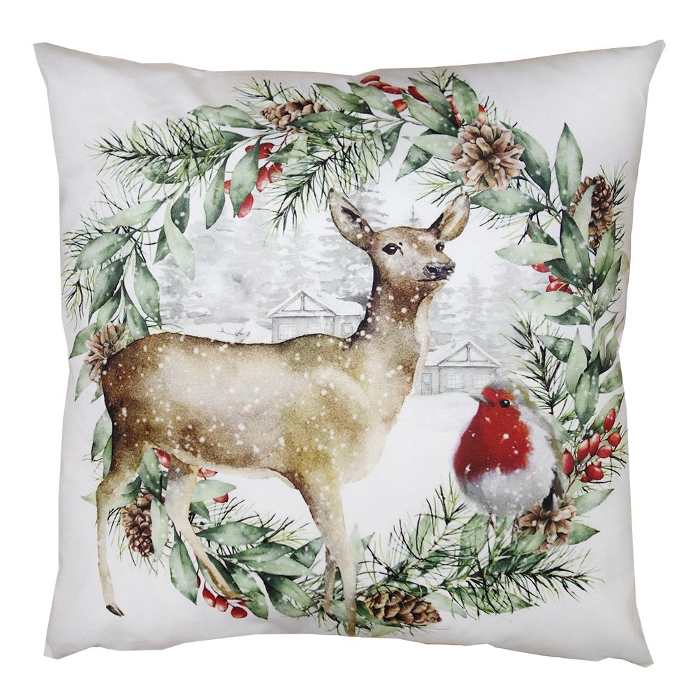 Sierkussen 45x45 cm Beige Polyester Kerst Kussenhoes met Kussenvulling