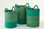 J-Line mand Gestreept - zeegras - naturel/donkergroen - set van 3