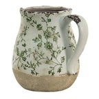Decoratie Kan 1100 ml Groen Wit Keramiek Bladeren Waterkan