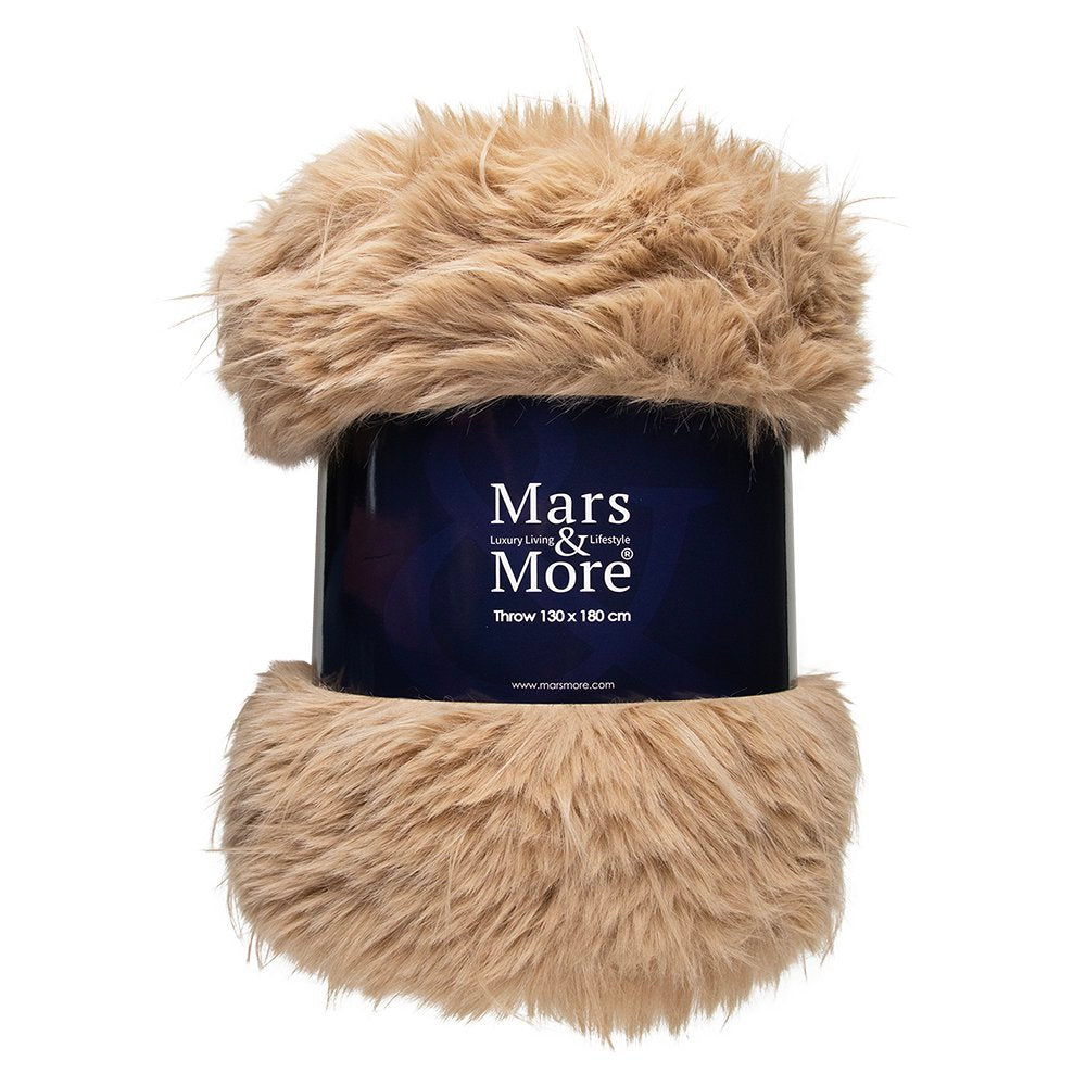 Plaid teddy langhaar pluk cognac 130x180cm