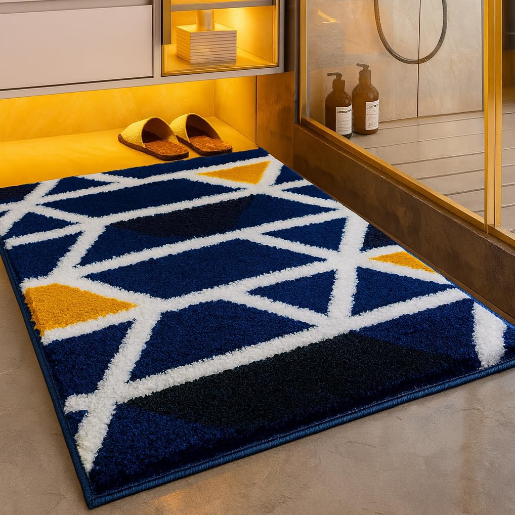 Mozaïekblauw superzachte 2000 GSM-badmat van microvezel (40x60 cm) 1 stuk | Absorberende antislipdeurvloermat voor thuisbadkamerkeuken