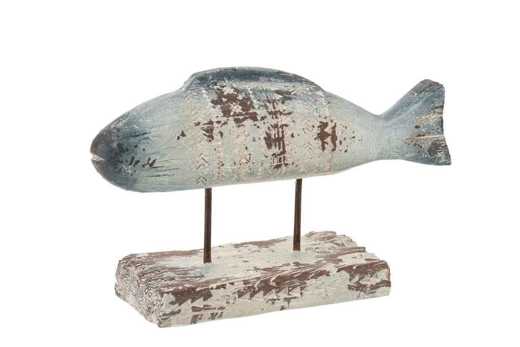 J-Line decoratie Vis Op Voet Antiek - polyresin - blauw/wit
