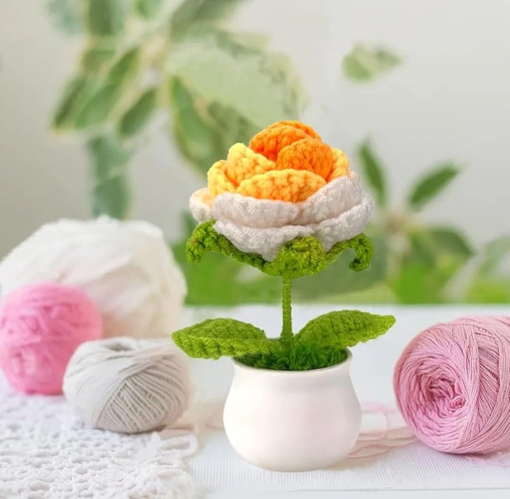 Ingemaakte gebreide bloemensculptuur – decoratief accent – ​​wollen garen – enkele eenheid