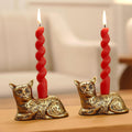 Aluminium kat beeldje kaarsenhouder set – antiek goud – 13 cm hoog, verpakking van 2